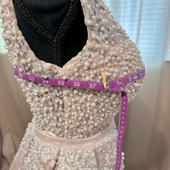 Blush pink Wedding Dress w/detachable train! Hand beaded pearls and lace! - Picture 8 of 12